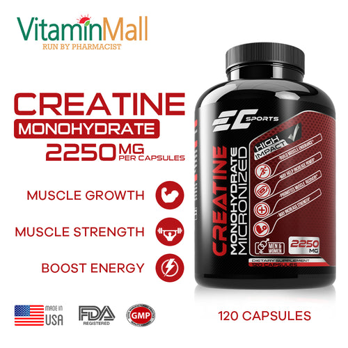EC Sports Creatine Monohydrate 2250mg - 120 Capsules