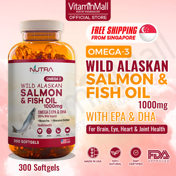 Nutra Botanics Omega 3 Wild Alaskan Salmon & Fish Oil 1000mg – 300 Softgels